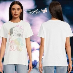 Dolly Parton Graphic T-Shirt Womens XXL Butterfly Rainbow Portrait White Tee 2XL
